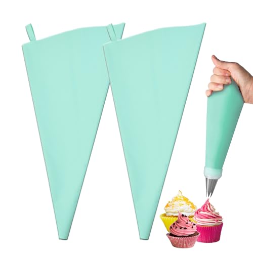 Spritzbeutel für Spritzgebäck, 17.5 * 30.5CM Spritzbeutel Wiederverwendbar, Sahne Spritzbeutel, Piping Bag, Spritztüte, 2 Stück Silikon Einrahmung Tasche, zum Backen und Dekorieren von Torten Kuchen von Kisstta