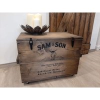 Kaminholzkiste Holzkiste Frachtkiste Truhe Tisch Aufbewahrungsbox Coffeetable von KistenJack