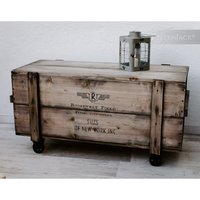 xl Holzkiste Frachtkiste Truhe Sitzbank Couchtisch Getränkekiste Auf Vintagerollen von KistenJack