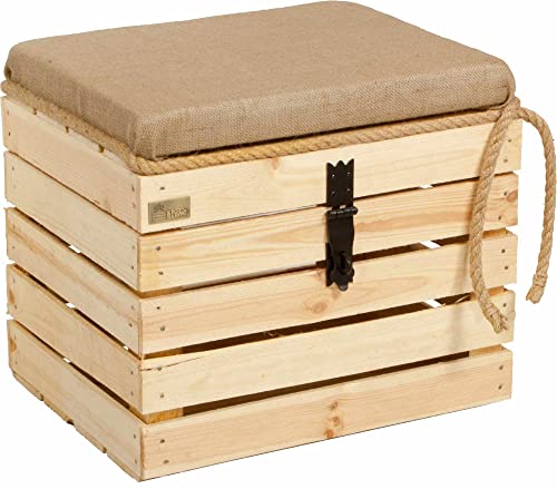Kistenbaron Große Holzkiste mit Deckel Sitzfläche - 50x40x44cm - Natur Weiß Geflammt - Aufbewahrung l Allzweck-Kiste von Kistenbaron