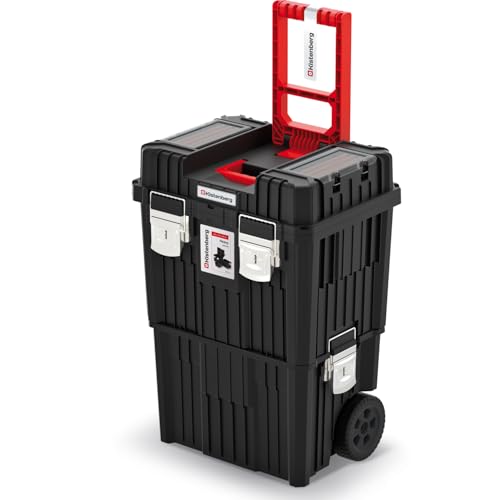 Kistenberg 2 in 1 Werkzeugtrolley Werkzeugkiste Werkzeugkasten Werkstattkoffer Rollende Werkstatt (Klemmverschlüssen, Organizer im Deckel, Staubdicht, 450 x 360 x 640 mm (Mit Metall-Verschluss) von Kistenberg
