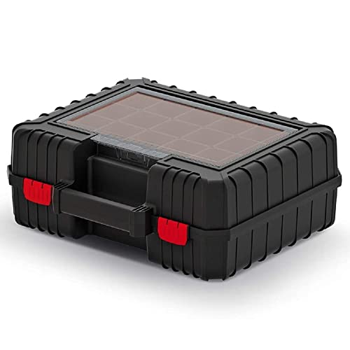 Kistenberg Maschinenkoffer Werkzeugkasten Werkzeugkiste für Elektrowerkzeuge Toolbox (inklusive Haltegurte, Organizer Set im Deckel mit Boxen, staubdicht, schwarz, 384 x 355 x 144 mm) von Kistenberg