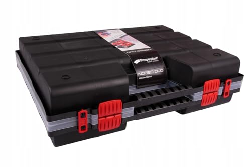 Kistenberg Sortimentskasten Kleinteilemagazin Sortierbox Sortierkasten Doppelorganisatoren für Kleinteile (herausnehmbare Trennwände, transparenter Deckel, klappbar, 490 x 390 x 130 mm) von Kistenberg