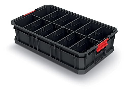Kistenberg Transportkiste Stapelbox Werkzeugkiste Lagerkiste Aufbewahrungsbox Modulkiste (mit trennwänden, stapelbar, Ladefähigkeit bis 50 kg, Kunststoff, schwarz, Modular Solution 520 x 327 x 125 mm) von Kistenberg