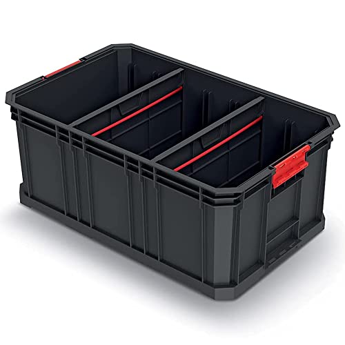 Kistenberg Transportkiste Stapelbox Werkzeugkiste Lagerkiste Aufbewahrungsbox Modulkiste (mit trennwänden, stapelbar, Ladefähigkeit bis 50 kg, Kunststoff, schwarz, Modular Solution 520 x 329 x 210 mm) von Kistenberg