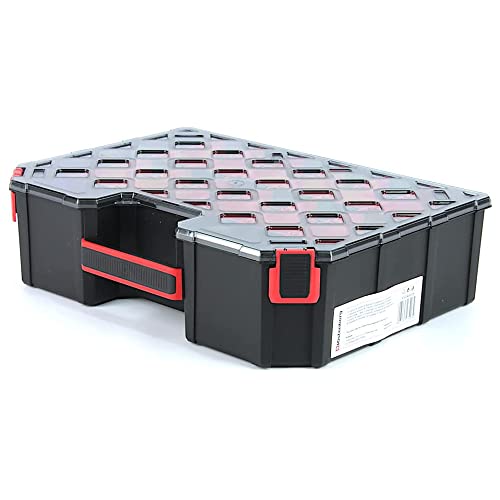 Sortierbox Sortimentskasten Kleinteilemagazin mit Trennwänden Ergonomischer Griff Kunststoff Durchsichtiger Deckel 390 x 284 x 105 mm von Kistenberg