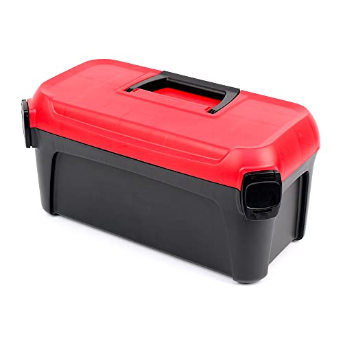 Werkzeugkasten SMART Werkzeugkoffer mit integtierter Werkzeugtrage ABS Klemmverschlüsse Kunstoff (500 x 251 x 243 mm, Schwarz-Rot) von Kistenberg