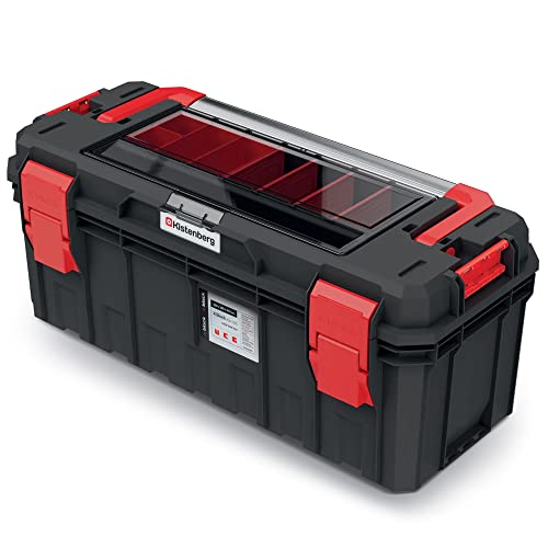 Kistenberg Werkzeugkiste Werkzeugkoffer Werkzeugkasten Werkstattkiste Toolbox Organizer im Deckel mit Boxen und Trennwänden, wasser- /staubdicht, Kunststoff S-Block Pro Abmessungen: 650 x 280 x 280 mm von Kistenberg