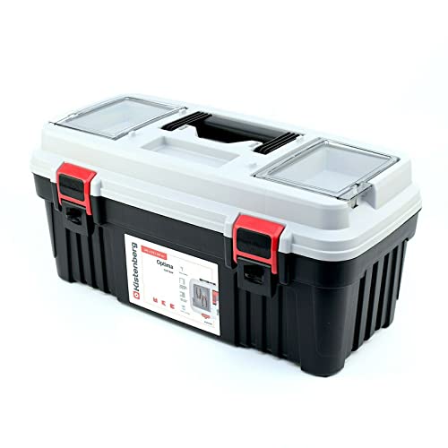 Werkzeugkoffer Werkzeugbox Werkzeugkasten mit Werkzeugtrage Ergonomischer Griff Robuster Deckel ABS Klemmverschlüsse 540 x 278 x 269 mm Grau von Kistenberg