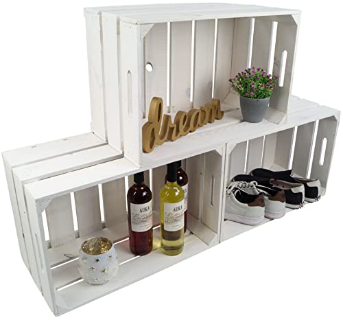 Kistenkolli Altes Land Neue weiße Obstkiste Elfriede 54cm x 35cm x 30cm / Weinkiste Apfelkiste Holzkiste Regalkiste Ablagekiste (3er Set) von Kistenkolli Altes Land