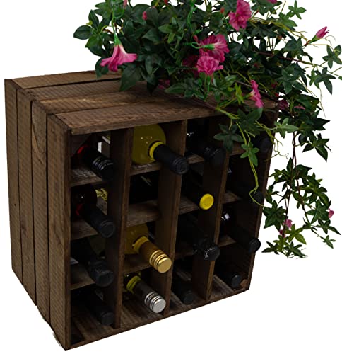 Kistenkolli Altes Land Weinregal 16er weiß/Natur/geflammt Maße 40x40x27cm Regalkiste Flaschenablage Weinregal Apfelkiste/Weinkiste (dunkel) von Kistenkolli Altes Land