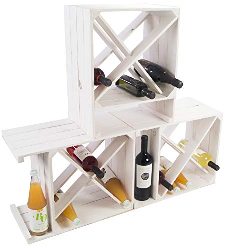 Kistenkolli Altes Land Weinregal X weiß Maße 50x40x27cm Regalkiste Flaschenablage Weinregal Apfelkiste/Weinkiste Flaschensystem Zeitungständer Ablagefächer (3er Set Weinregal X weiß) von Kistenkolli Altes Land