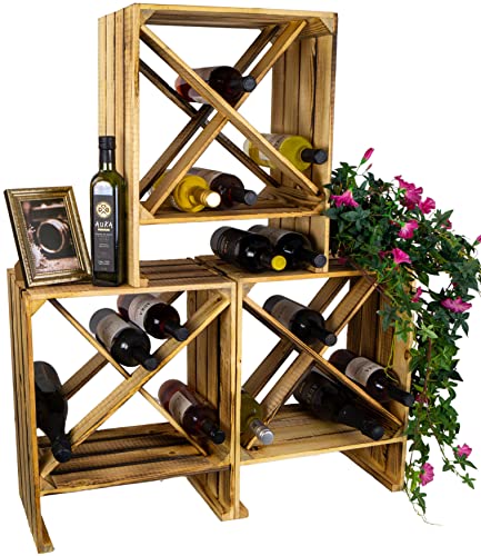 Kistenkolli Altes Land geflammtes Weinregal X Maße 50x40x27cm Flaschenablage Weinregal Apfelkiste/Weinkiste (3er Set Weinregal X geflammt) von Kistenkolli Altes Land