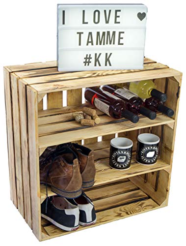 grosse geflammte massive Obstkiste "TAMME" mit zwei Einlegeböden / Zwischenbrettern ca 55 x 55 x 30cm Bücherregal / Schuhregalkiste Regalkiste Apfelkiste / Weinkiste Regalkiste Ablageregal von Kistenkolli Altes Land