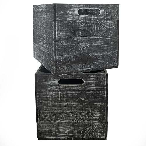 2er Set Holzkiste Aufbewahrungskiste passend für alle Kallaxregale und Expedit Regale Kallaxysteme Weinkiste Obstkiste Regalkiste Maße 33x37,5x32,5cm Kallax Boxen Einsatz (2er, Shabby Schwarz) von Kistenkolli Altes Land