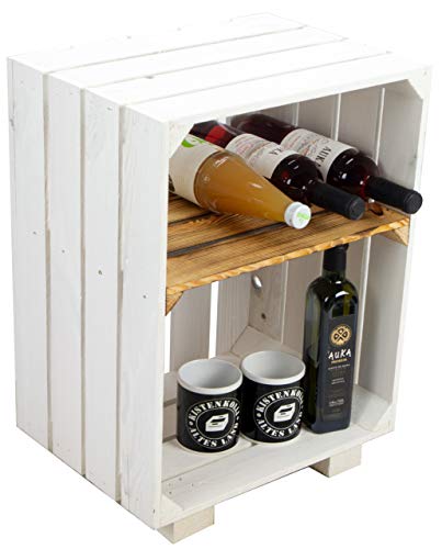 2er Set Nachttisch Abstelltisch Nachtschrank Nachtkommode Beistelltisch Bücherregal Schuhregal ca 30x40x55cm Regalkiste Flaschenablage Weinregal Apfelkiste / Weinkiste (WEISS MIT BRETT GEFLAMMT) von Kistenkolli Altes Land