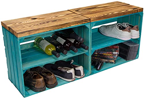 Kistenkolli Altes Land 2er Set Obstkiste aus Holz & Holzplanken Schuhschrank Hocker Sitzbank Weinablage Weinschrank Holzbank Regalkiste 50 x 29 x 43cm L x T x H von Kistenkolli Altes Land