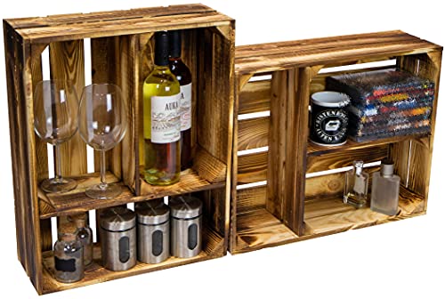 Kistenkolli Altes Land 2er Set flache Regalkiste Gewürzregal Obstkiste Ablagekiste 50x40x15cm Obstkisten Weinkisten Wandregal Holzkisten Gewürzständer Gewürzablage Regalsystem (Traute geflammt) von Kistenkolli Altes Land