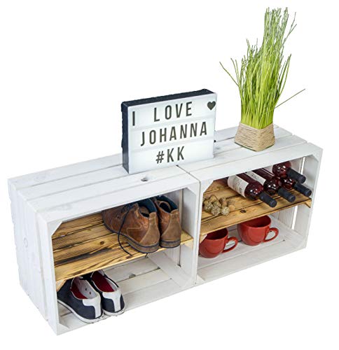 2er Set Obstkiste Johanna weiß mit geflammten Boden mit Mittelbrett geflammt LÄNGS Aufbwahrungsbox Weinkisten Regalkisten Aufbewahrungskisten (2er Set Johanna Weiss geflammt Längs) von Kistenkolli Altes Land