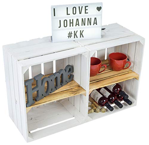 2er Set Obstkiste Johanna weiß mit geflammten Boden mit Mittelbrett geflammt LÄNGS Aufbwahrungsbox Weinkisten Regalkisten Aufbewahrungskisten (2er Set Johanna Weiss geflammt Quer) von Kistenkolli Altes Land