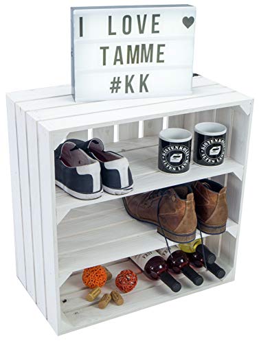 2er set grosse Obstkiste "TAMME" weiß / dunkel / geflammt mit zwei Einlegeböden / Zwischenbrettern ca 55 x 55 x 30cm / Regalkiste Gewürzregal Apfelkiste / Weinkisten Ablageregal (2er set TAMME weiß) von Kistenkolli Altes Land