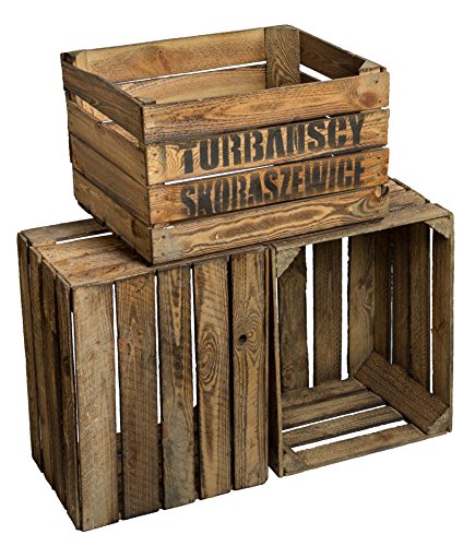 3 Stück flambierte / geflammte massive Obstkisten "TS" ca 49 x 42 x 31 cm / Apfelkisten Weinkisten aus dem Alten Land von Kistenkolli Altes Land