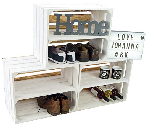 3er Set Holzkisten Paula weiss mit geflammten Boden 50x40x30cm Johanna Aufbewahrungsbox Aufbewahrungskiste Regalkiste Apfelkisten Weinkisten Schuhregal Bücherregal (3er set Paula weiß Längs) von Kistenkolli Altes Land