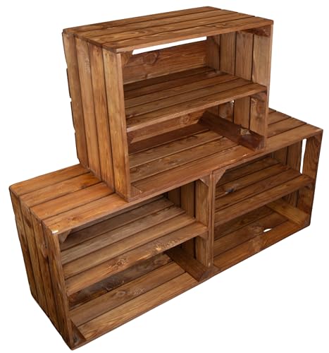 3er Set Massive Obstkiste Apfelkiste Schuhregal Regalkiste Weinregal Weinkiste aus dem Alten Land +++ 50x40x30 cm (Ocker MIT Einlage LÄNGS) von Kistenkolli Altes Land