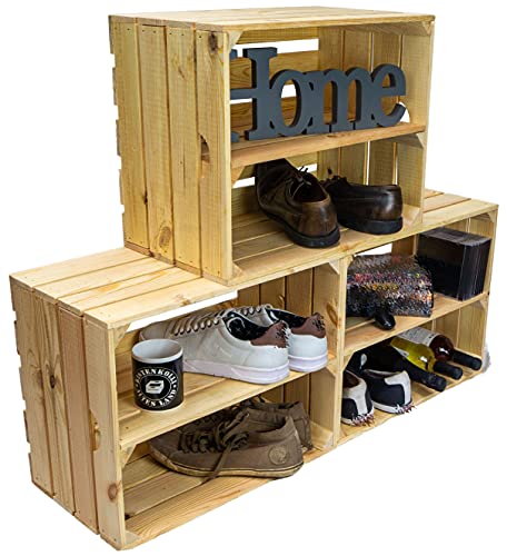 3er Set Massive Obstkiste Apfelkiste Weinkiste aus dem Alten Land +++ 49 x 42 x 31 cm (Natur MIT Einlage LÄNGS) von Kistenkolli Altes Land