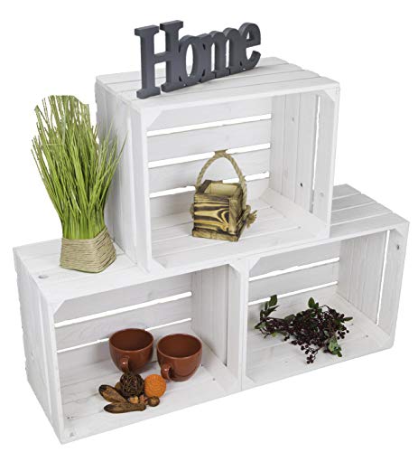 3er Set Neue weiße Obstkiste Johanna/Schuhregal Ablageregal Beistelltisch Schuhbox Weinkiste Apfelkiste Holzkiste Regalkiste Ablagekiste (3 Set weiß) von Kistenkolli Altes Land