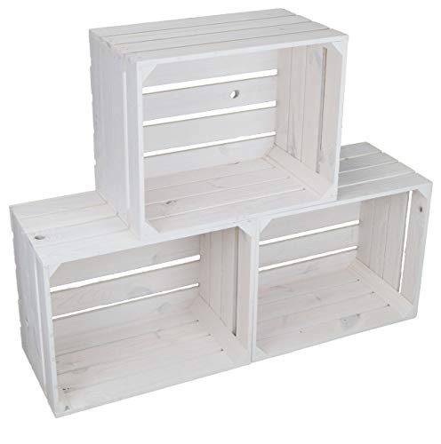 3er set massive Obstkiste Apfelkiste Weinkiste aus dem Alten Land +++ 49 x 42 x 31 cm (WEISS) von Kistenkolli Altes Land