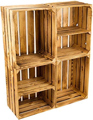 4er Set Massive Obstkiste Apfelkiste Weinkiste aus dem Alten Land +++ 50 x 40 x 30 cm (NEU GEFLAMMT 2 x Quer 2 x Ohne) von Kistenkolli Altes Land