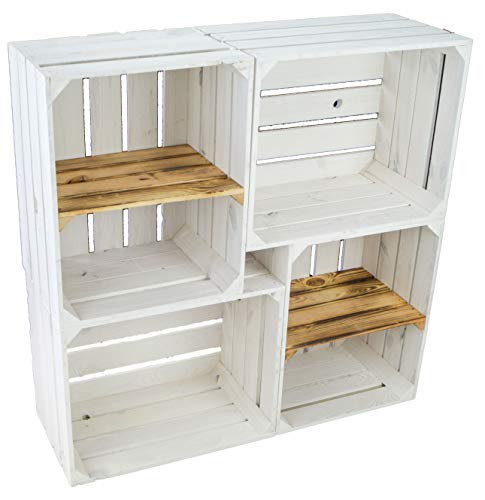 4er Set Massive Obstkiste Apfelkiste Weinkiste aus dem Alten Land +++ 50 x 40 x 30 cm (NEU Weiss 2 x ohne 2X geflammt Quer) von Kistenkolli Altes Land