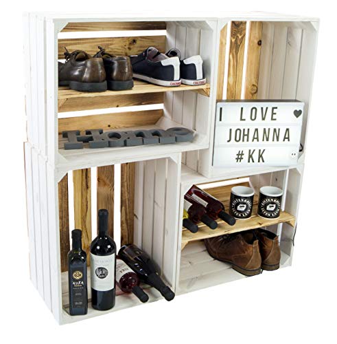 4er set massive Obstkiste Apfelkiste Weinkiste aus dem Alten Land +++ 50 x 40 x 30 cm (WEISS GEFL. BODEN 2 x OHNE 2 x GEFL. LÄNGS) von Kistenkolli Altes Land