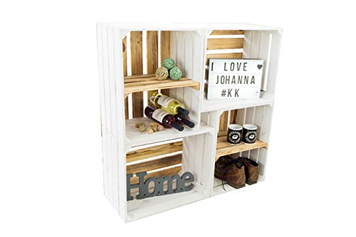 4er Set Massive Obstkiste Apfelkiste Weinkiste aus dem Alten Land +++ 50 x 40 x 30 cm (Weiss GEFL. Boden 2 x OHNE 2 x GEFL. QUER) von Kistenkolli Altes Land