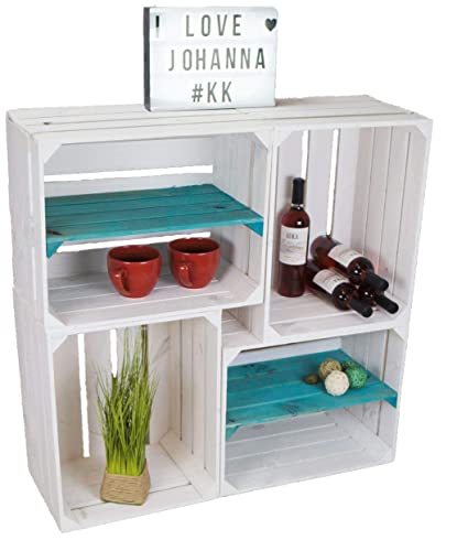 4er Set Obstkisten Johanna Weiss lasiert Mix mit Längs türkis Weinkistentisch Regalkisten Raumtrenner von Kistenkolli Altes Land