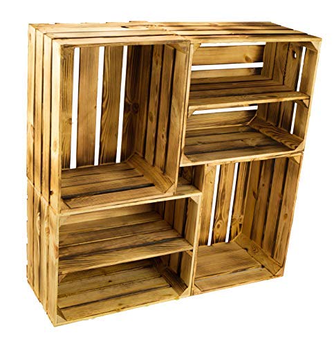 4er set massive Obstkiste Apfelkiste Weinkiste aus dem Alten Land +++ 50 x 40 x 30 cm (NEU GEFLAMMT 2 x Längs 2 x Ohne) von Kistenkolli Altes Land
