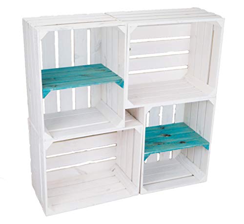 4er set massive Obstkiste Apfelkiste Weinkiste aus dem Alten Land +++ 50 x 40 x 30 cm (NEU WEISS 2 x türkis Quer 2 x ohne) von Kistenkolli Altes Land