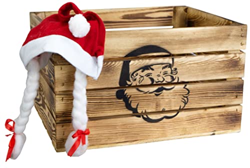 Adventskiste/Weihnachtskiste mit Schriftzug Obstkiste Weinkiste Dekokiste Geschenkekiste Weihnachtsdeko Adventskalender 50 x 40 x 29cm (gefammt mit schwarzem Weihnachtsmann) von Kistenkolli Altes Land