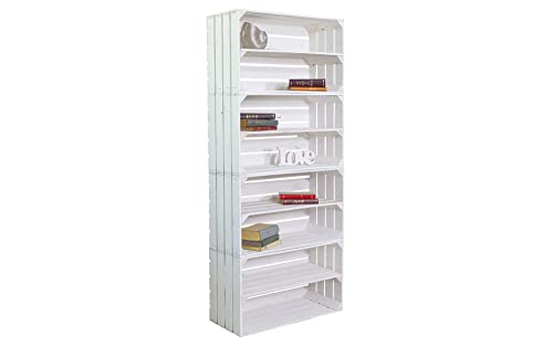 Bücherregal mit 8 Ebenen für Büro und Wohnzimmer Holz weiß braun geflammt 160x68x30cm Wand Aufbewahrungsregal Standregal, Büroregal, freistehend, Dekoregal, zur Präsentation, modern (Weiß) von Kistenkolli Altes Land