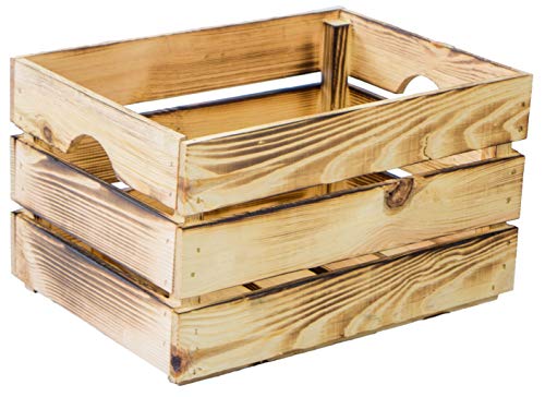 Aufbewahrungsbox Gemüsekiste Stapelkiste Stapelbox Holzkiste Weinkiste Obstkiste nachhaltig FSC zertifiziert (40x30x23cm, Geflammt) von Kistenkolli Altes Land