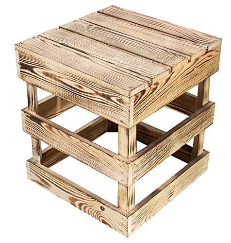 Hocker Hedwig Sitzhocker Holz Abstelltisch Kistenhocker im Weinkisten Style 42x42x45cm (Geflammt, 42x42x45cm) von Kistenkolli Altes Land