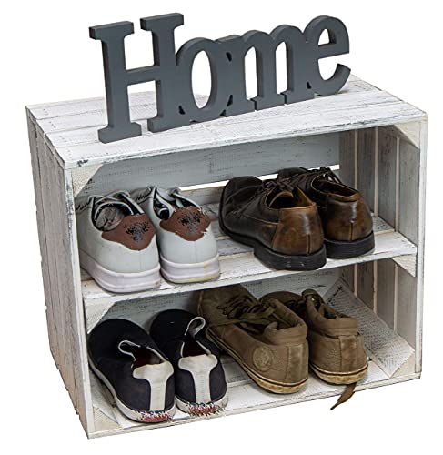 Holzkisten Shabby weiss Schuhablage Schuhständer DIY Upcycling Regalbau Schuhaufbewahrung für Kinder und Erwachsene stabiles Regal in Obstkisten Weinkisten Optik (Shabby weiss Längs, 1er Set) von Kistenkolli Altes Land