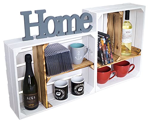 Kistenkolli Altes Land 2er Set Flache Regalkiste Gewürzregal Obstkiste Ablagekiste 50x40x15cm Obstkisten Weinkisten Wandregal Holzkisten Gewürzständer Gewürzablage Regalsystem (Traute Weiss geflammt) von Kistenkolli Altes Land