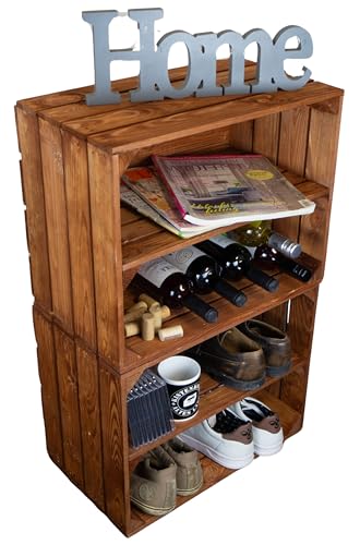 Kistenkolli Altes Land 2er Set Obstkiste Johanna Aufbwahrungsbox Weinkisten Regalkisten Aufbewahrungskisten Standregal Weinkisten Holzkisten Bücherregal Weinregal (2er Set Johanna Ocker Längs) von Kistenkolli Altes Land