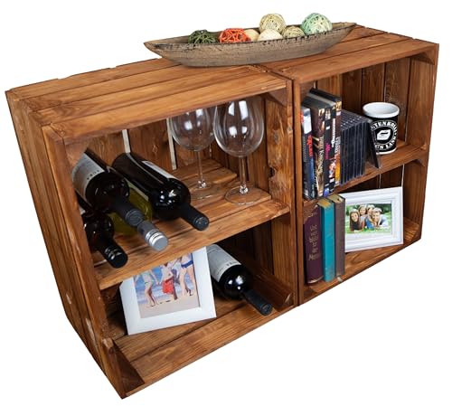 Kistenkolli Altes Land 2er Set Obstkiste Johanna Aufbwahrungsbox Weinkisten Regalkisten Aufbewahrungskisten Standregal Weinkisten Holzkisten Bücherregal Weinregal (2er Set Johanna Ocker Quer) von Kistenkolli Altes Land