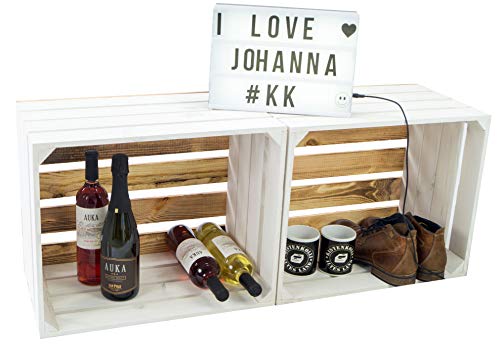 2er Set Obstkiste Johanna weiß mit geflammten Boden mit Mittelbrett geflammt LÄNGS Aufbwahrungsbox Weinkisten Regalkisten Aufbewahrungskisten (2er Set Paula ohne) von Kistenkolli Altes Land