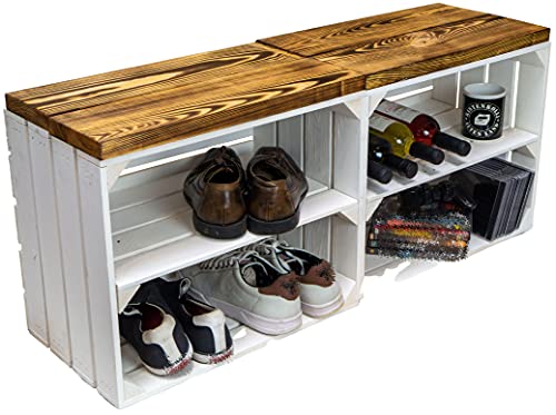 Kistenkolli Altes Land 2er Set Obstkiste aus Holz & Holzplanken Schuhschrank Hocker Sitzbank Weinablage Weinschrank Holzbank Regalkiste 50 x 29 x 43cm L x T x H von Kistenkolli Altes Land