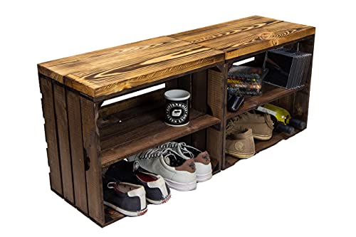 Kistenkolli Altes Land 2er Set Obstkiste aus Holz & Holzplanken Schuhschrank Hocker Sitzbank Weinablage Weinschrank Holzbank Regalkiste 50 x 29 x 43cm L x T x H von Kistenkolli Altes Land