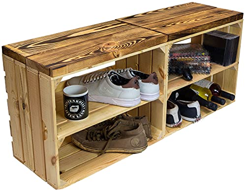 Kistenkolli Altes Land 2er Set Obstkiste aus Holz & Holzplanken Schuhschrank Hocker Sitzbank Weinablage Weinschrank Holzbank Regalkiste 50 x 29 x 43cm L x T x H von Kistenkolli Altes Land